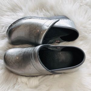 metallic silver clogs